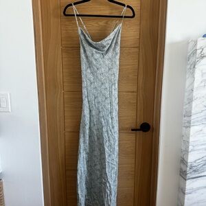 Elegant Blue and White Spaghetti Strap Dress